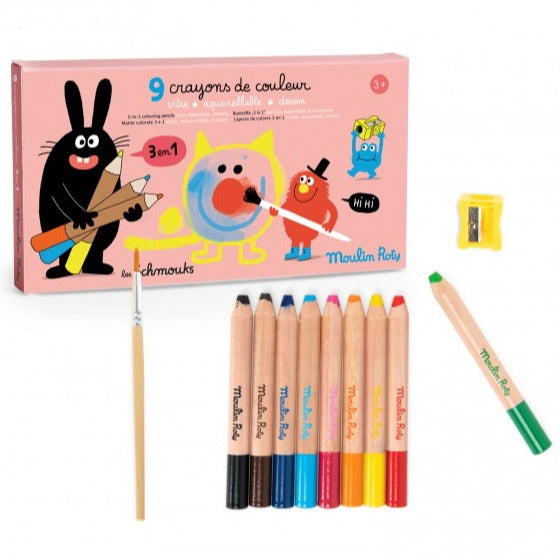 Moulin Roty kleurpotloden aquarel Les Schmouks 3 stks 3 jr+