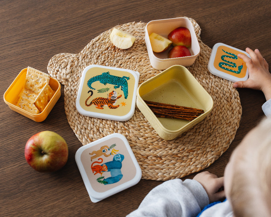 Petit Monkey snackbox set upside down animals 12 x 12 cmLB56-Rb