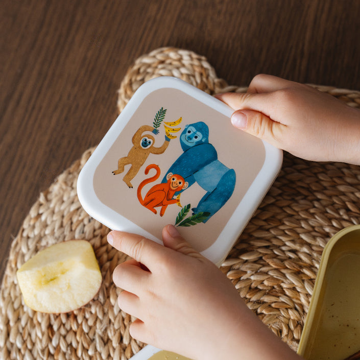 Petit Monkey snackbox set upside down animals 12 x 12 cmLB56-Re