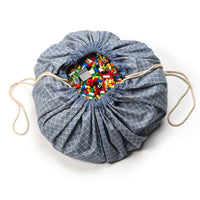 Play & Go opbergzak en speelkleed organic grid blue
