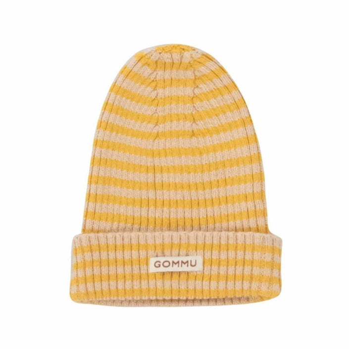 We are gommu poppenbeanie Light Cream Mustard stripes 3 jr+