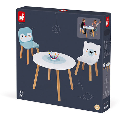 JANOD kindertafel + stoelen Polar