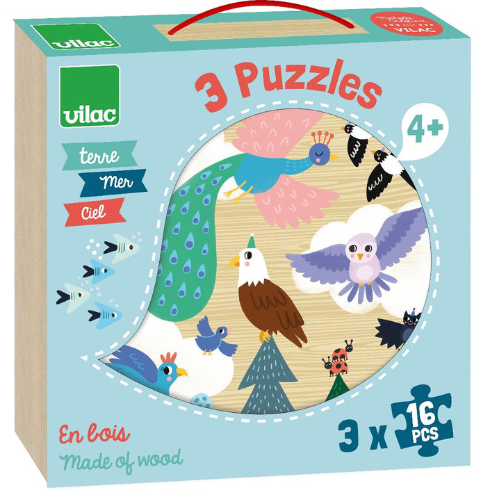 VILAC puzzels land zee lucht 4 jr+ / 3 x 16 stks