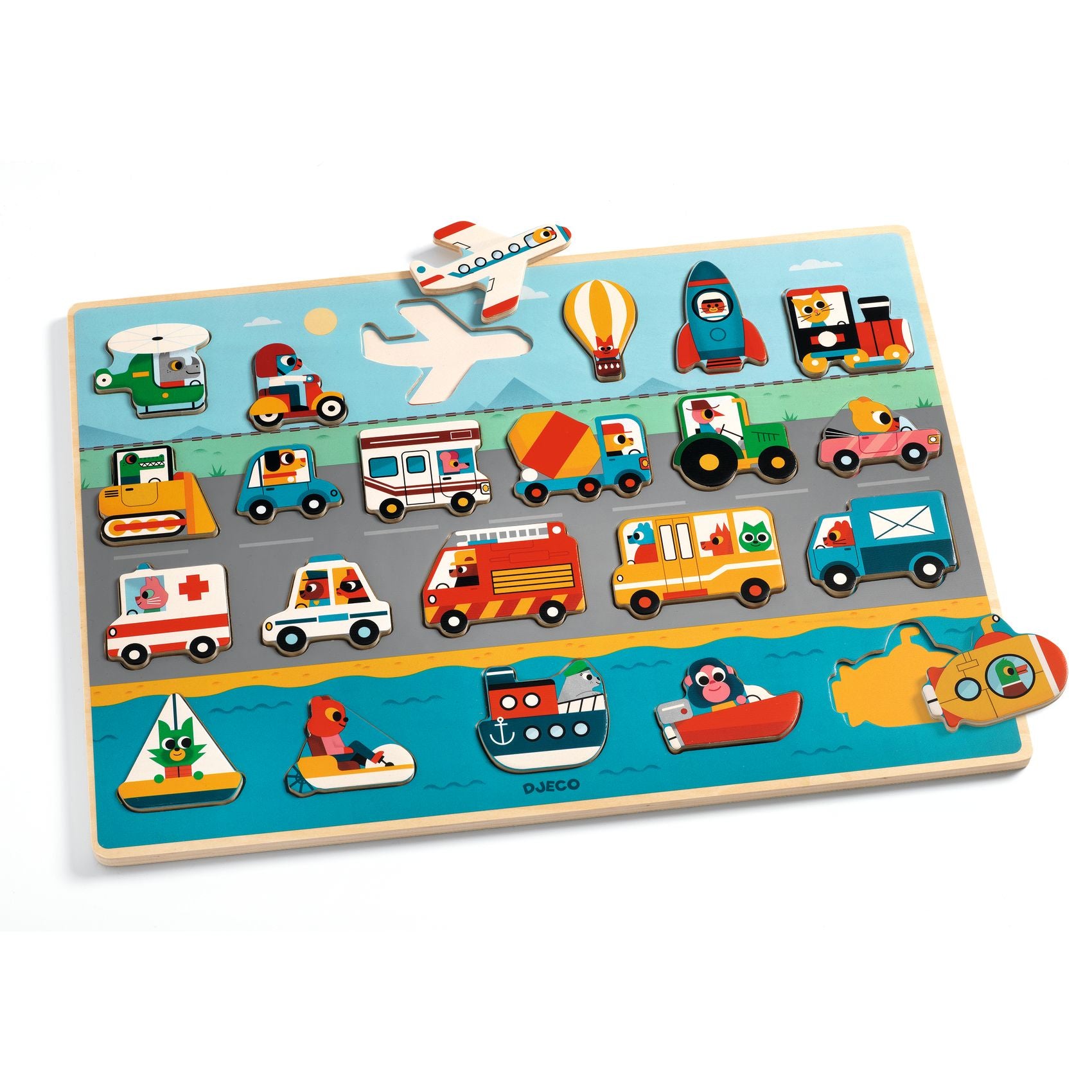 DJECO houten puzzel Vroom 2 jr+ / 22 stks