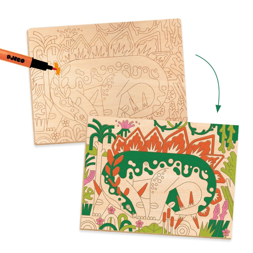 DJECO kleuren op hout Dino wereld 6 jr+ kopen