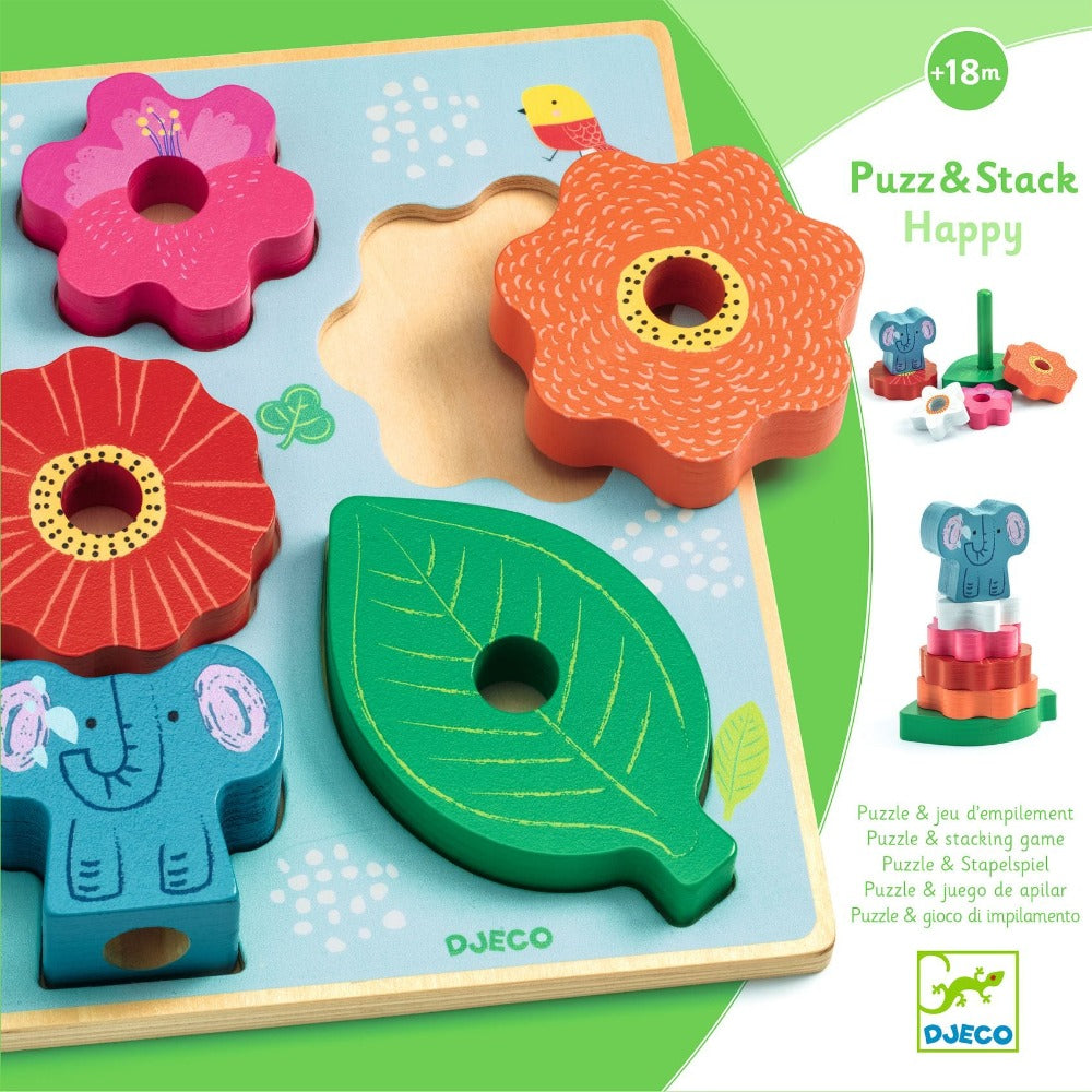 DJECO puzzel en stapeltoren Happy 18 mnd+ DJ01074