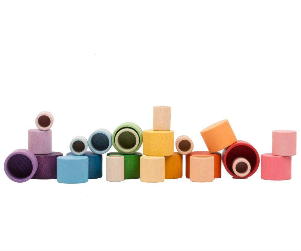 Grapat regenboog stapelbakjes 6 x 4 stks 3 jr+ PEFC‑gecertificeerd beukenhout