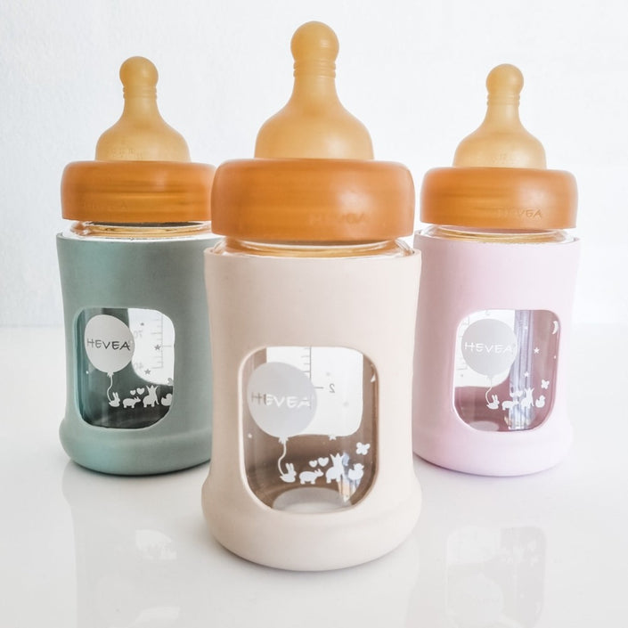 HEVEA glazen fles brede hals powder pink 150 ml 0 mnd+