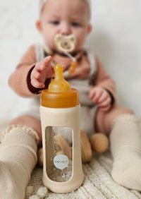 HEVEA glazen fles brede hals sand 250 ml 3 mnd+