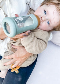 HEVEA glazen fles brede hals seafoam blue 250 ml 3 mnd+