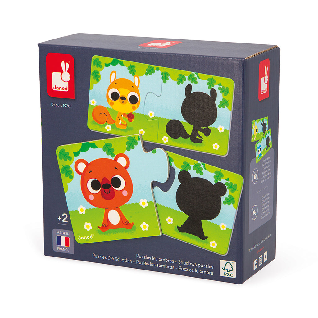 JANOD puzzel dieren en schaduw 2 jr+ / 12 x 2 stks