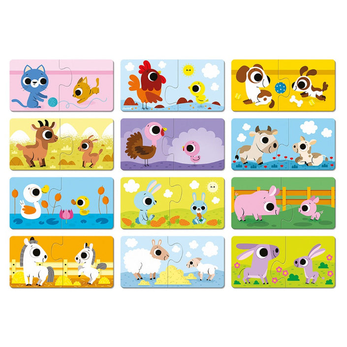 JANOD puzzel ouders en baby dieren 2 jr+ / 12 x 2 stks