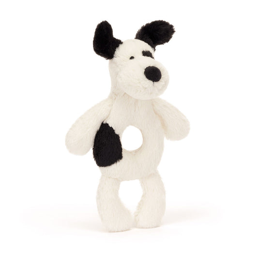 Jellycat rammelaar Bashful Black & Cream PuppyBRR4BCP