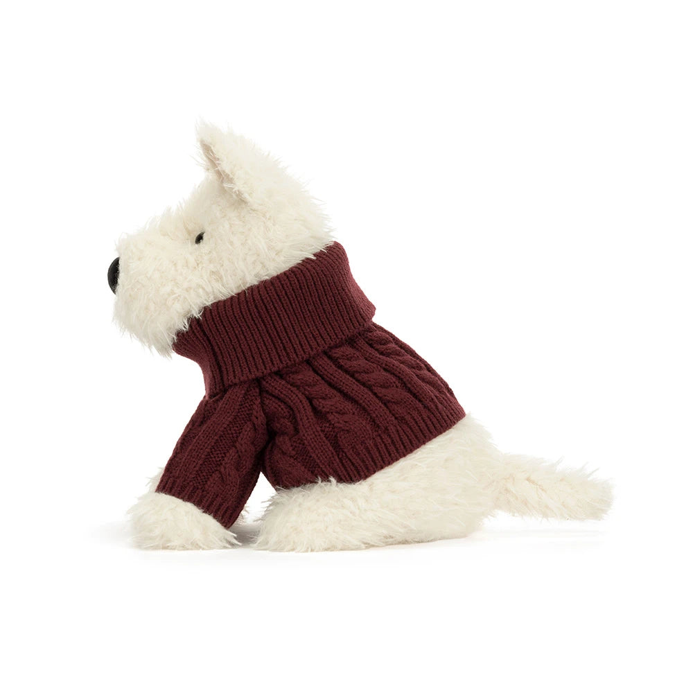 Jellycat knuffel Munro Scottie Dog Winter Jumper MUN2JUM
