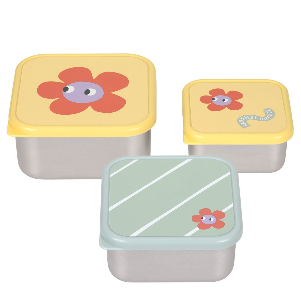 Lassig stainless steel snackbox set happy trails flower