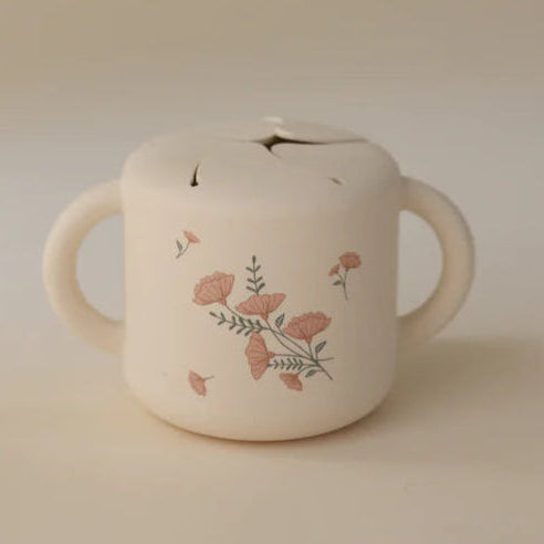 Mushie snack cup pink flowers
