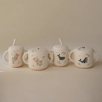 Mushie snack cup pink flowers