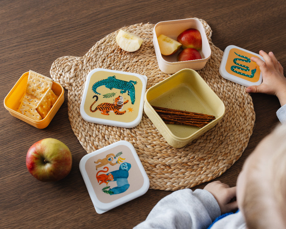 Petit Monkey snackbox set upside down animals 12 x 12 cmLB56-Rb