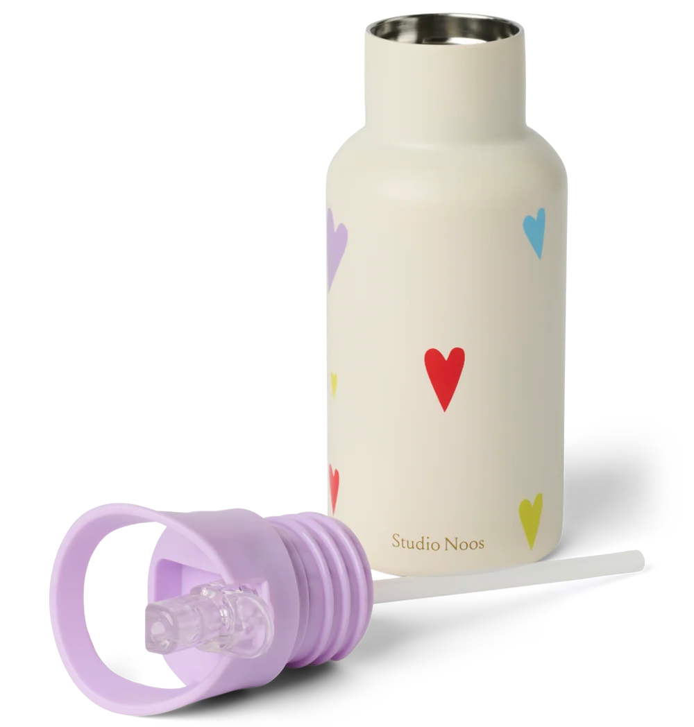 Studio Noos RVS drinkfles RVS 350 ml white multicolor hearts