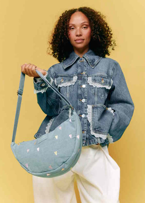 Studio Noos denim fanny pack light blue hearts