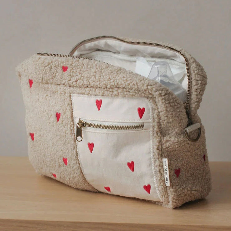 Studio Noos kinderwagen organizer teddy ecru hearts atmos