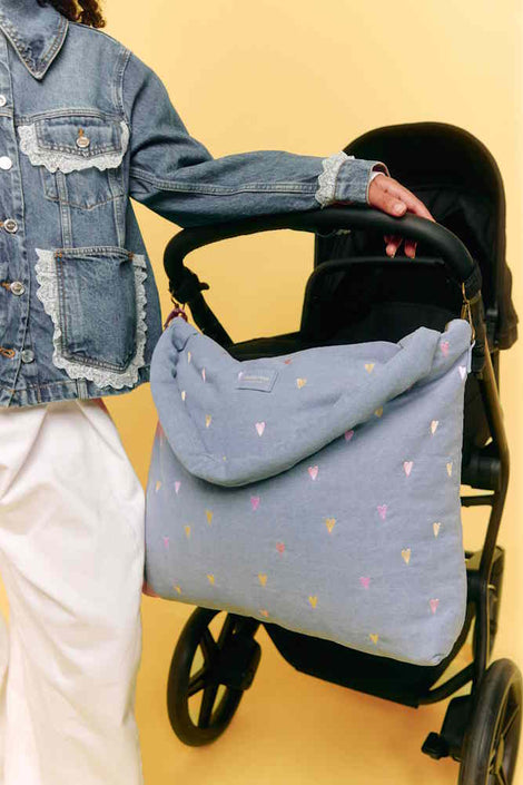 Studio Noos denim diaper bag light blue hearts