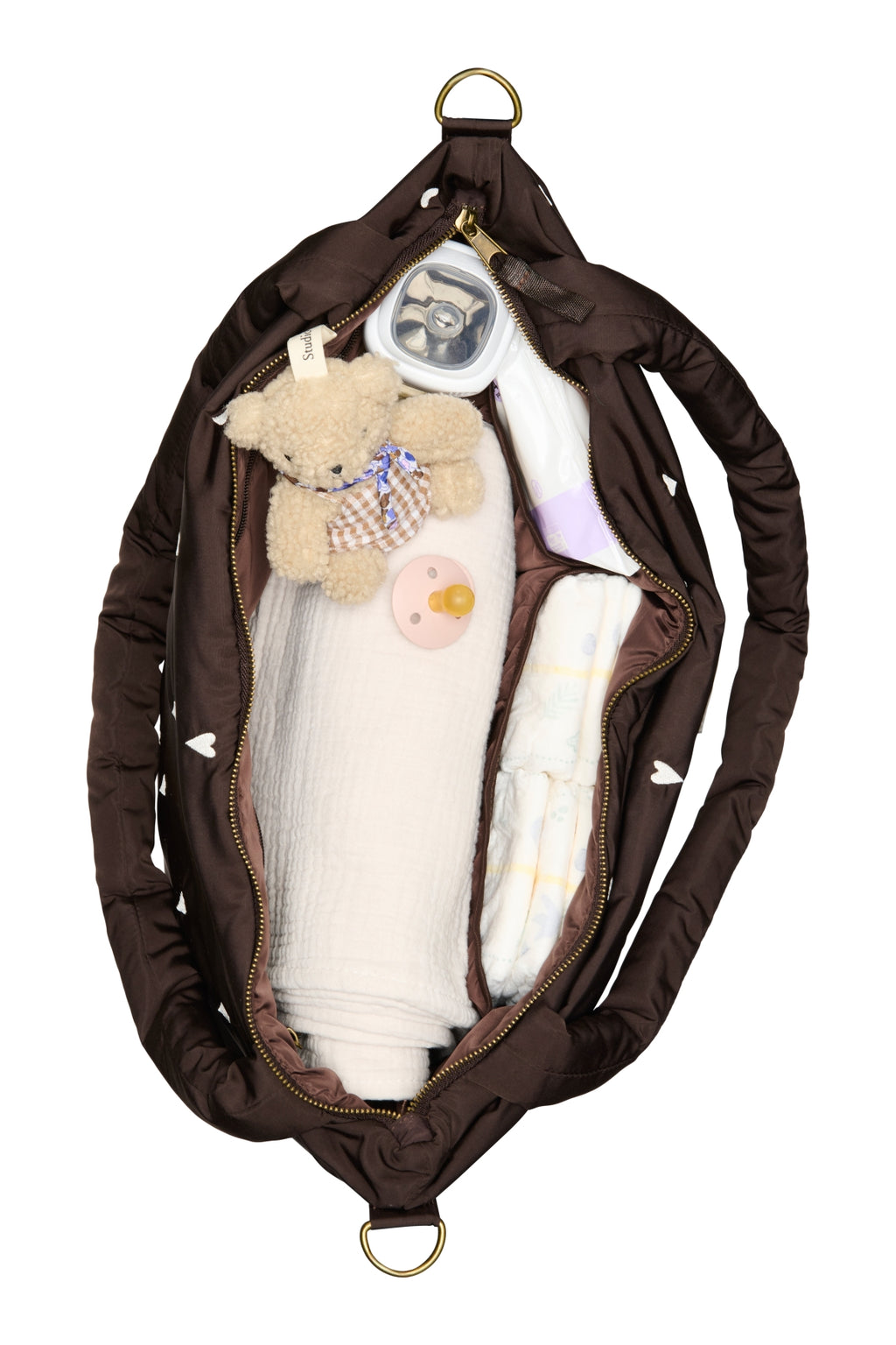 Studio Noos puffy diaper bag brown hearts kopen