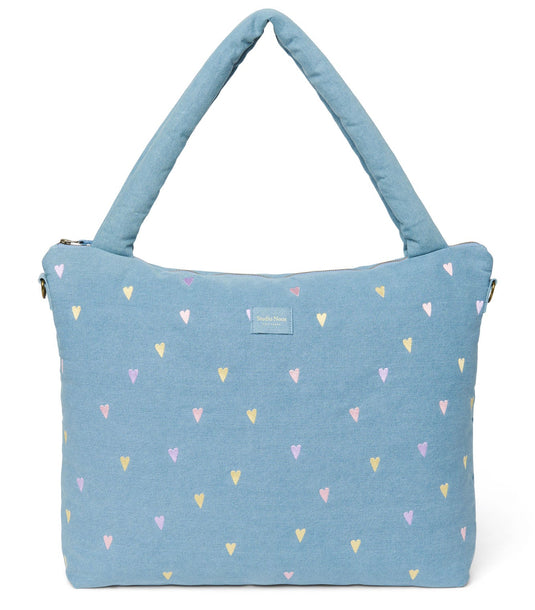 Studio Noos denim diaper bag light blue hearts 6153324578596