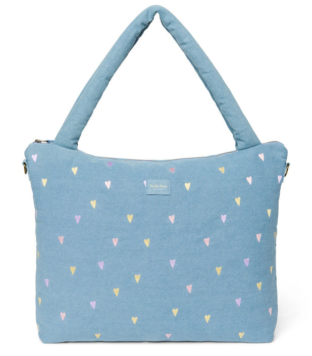 Studio Noos denim diaper bag light blue hearts 6153324578596