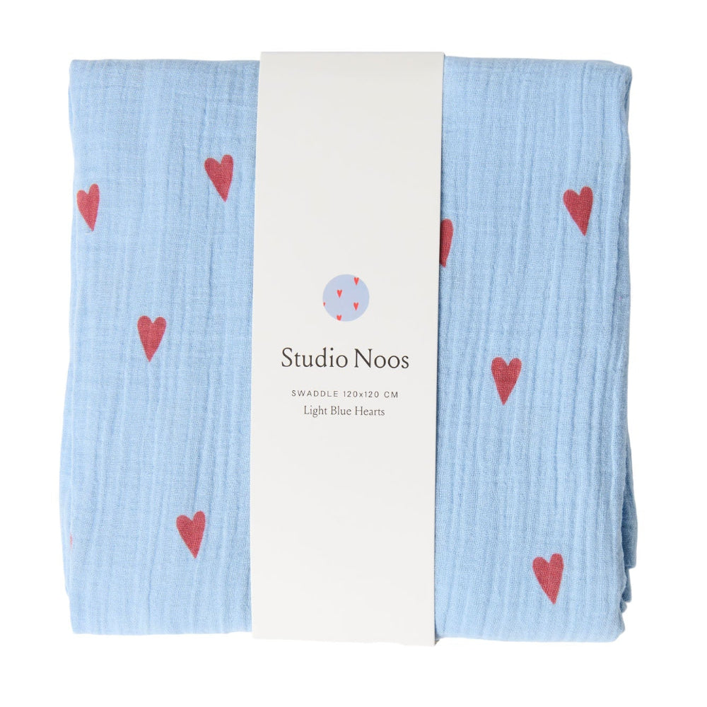 Studio Noos hydrofiele doek light blue hearts 120 x 120
