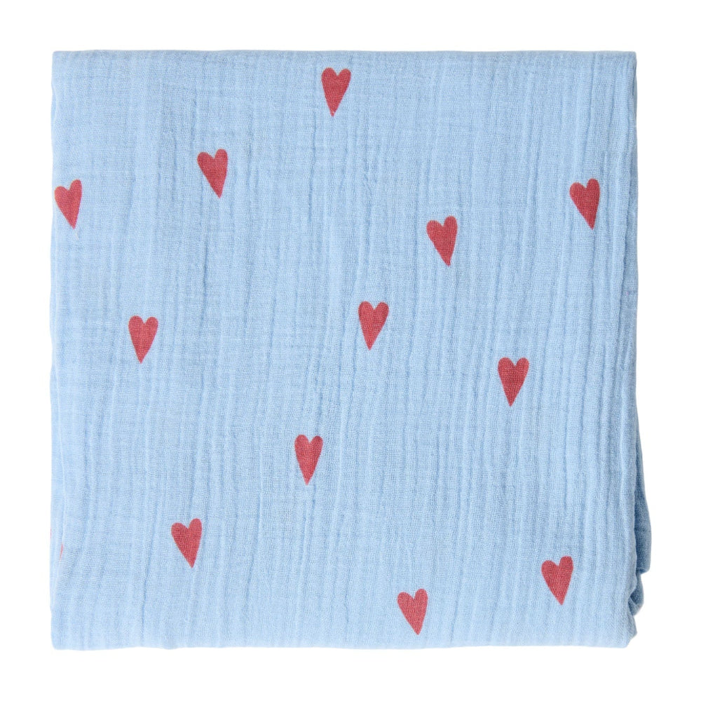 Studio Noos hydrofiele doek light blue hearts 120 x 120 6151900094027