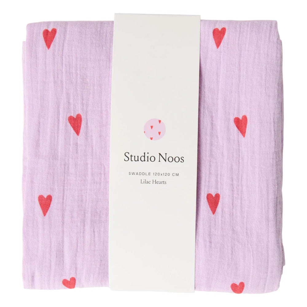 Studio Noos hydrofiele doek lila hearts 120 x 120