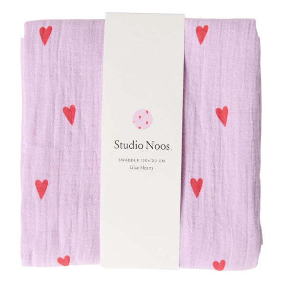 Studio Noos hydrofiele doek lila hearts 120x120 6151900465490 a