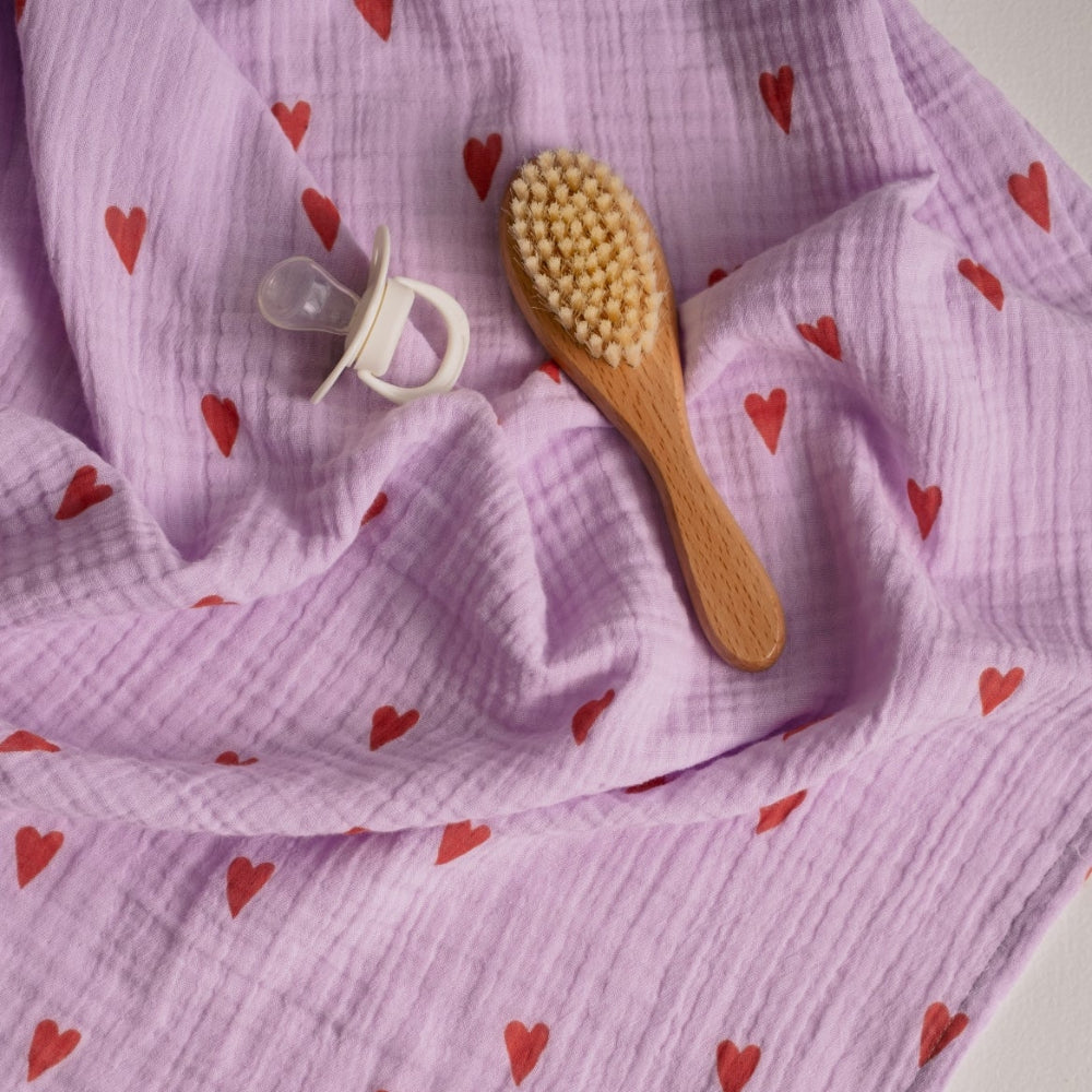 Studio Noos hydrofiele doek lila hearts 120 x 120 6151900465490