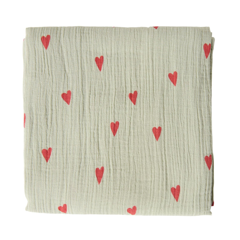 Studio Noos hydrofiele doek sage green hearts 120 x 120 6151900519506