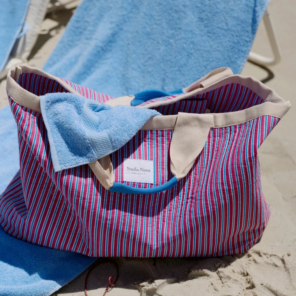 Studio Noos poplin beach bag raspberry striped 6151907726761 f