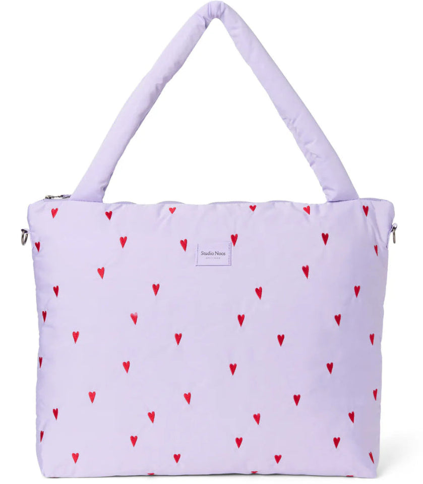 Studio Noos puffy diaper bag purple hearts