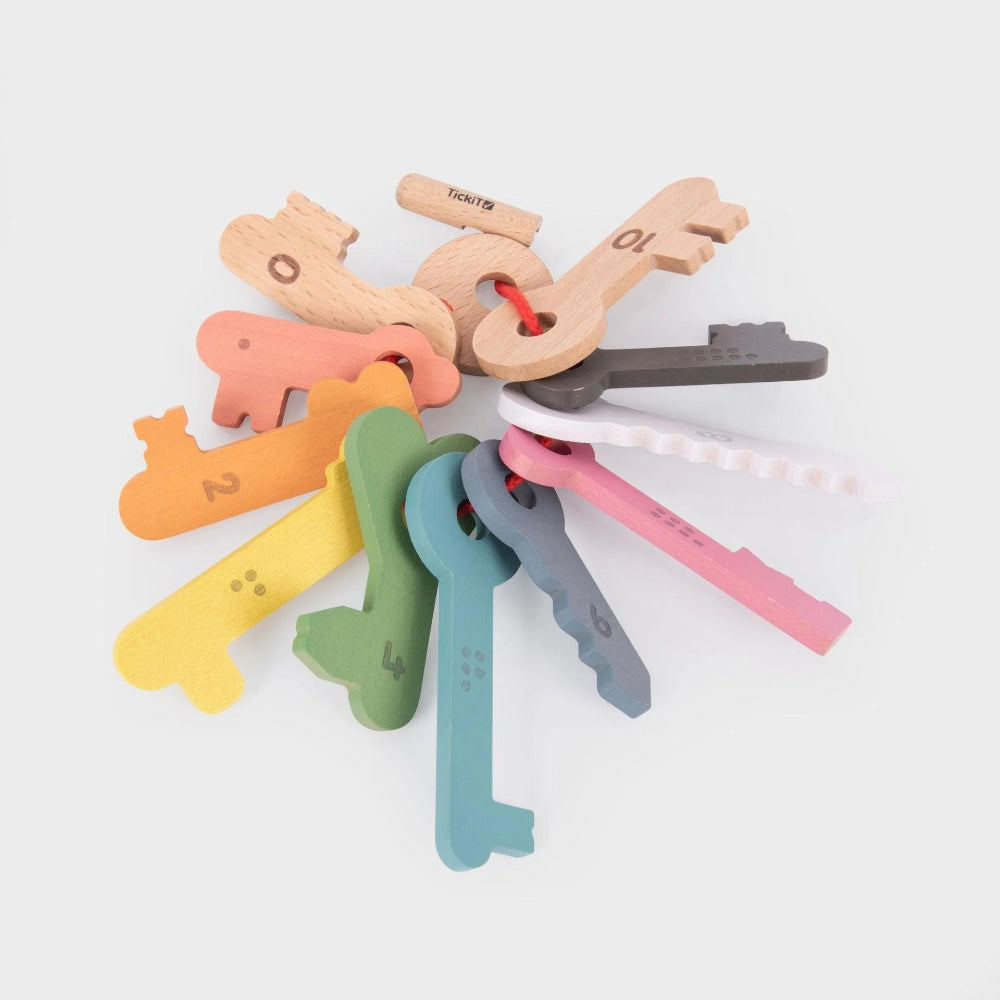 Tickit houten sleutels met cijfers regenboog 10 mnd+33073474