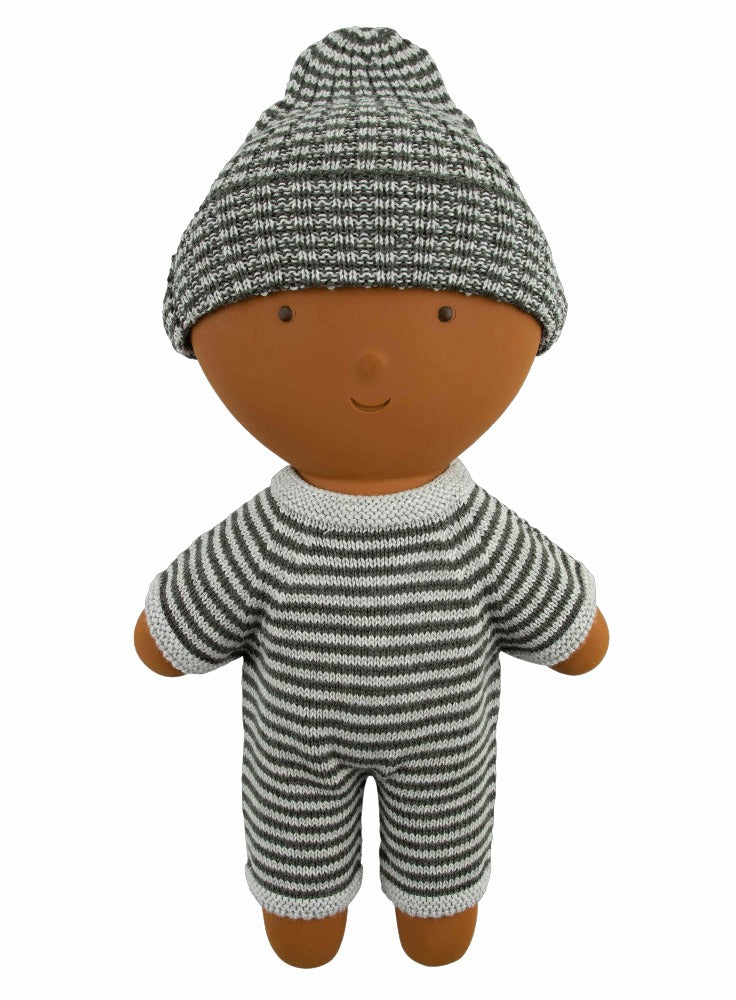 We are gommu poppenbeanie Green Cream stripes 18 mnd+ kopen