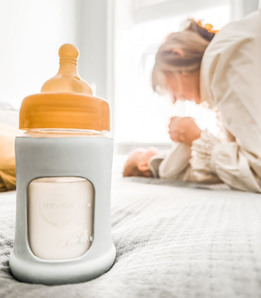 HEVEA glazen fles brede hals seafoam blue 150 ml 0 mnd+