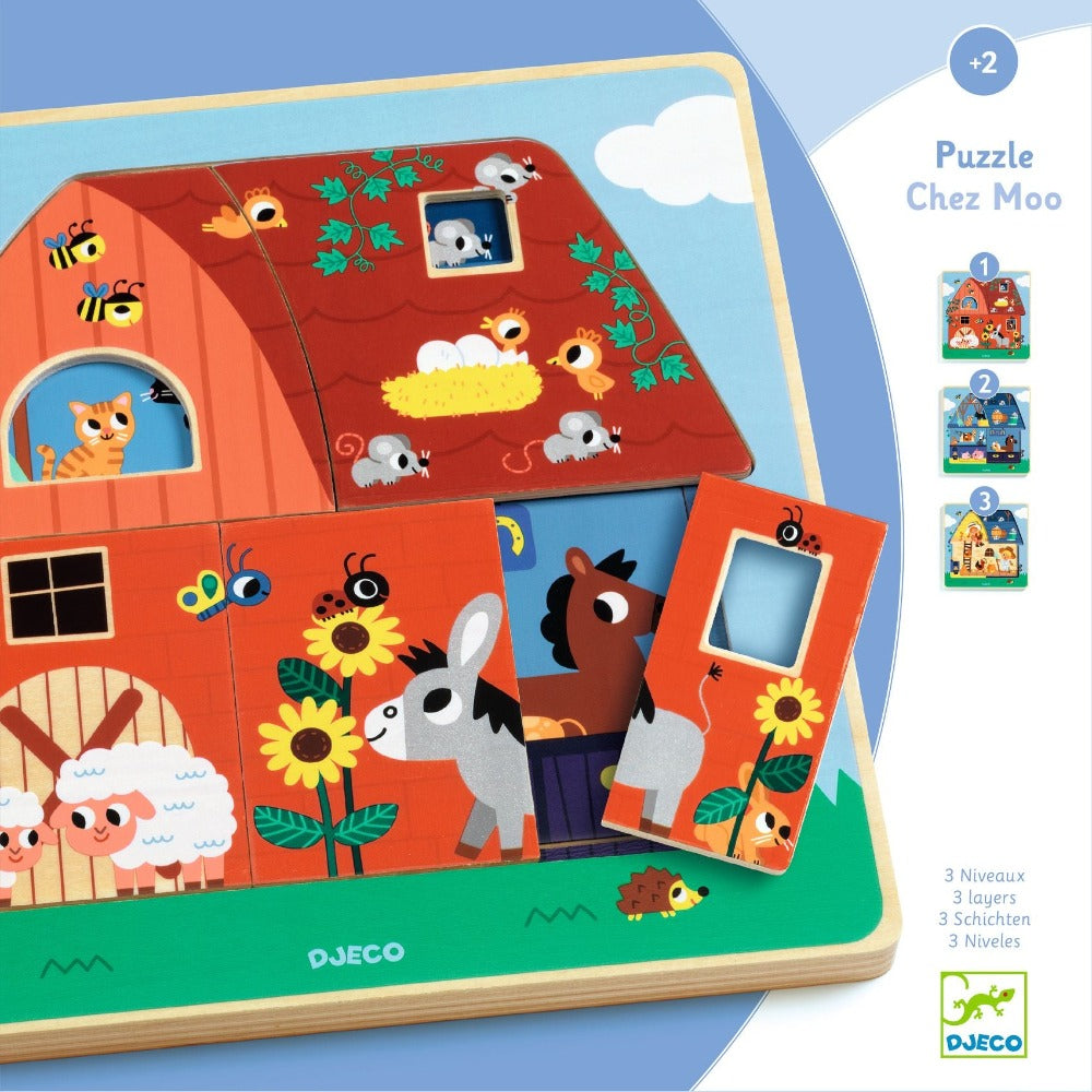 DJECO puzzel 3 lagen chez moo 18 mnd