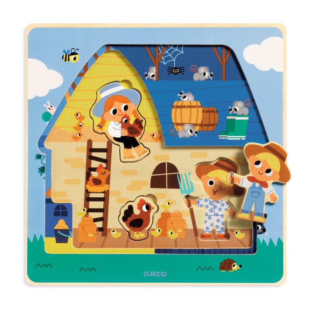 DJECO puzzel 3 lagen chez moo 18 mnd