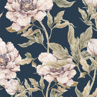 Dekornik behang sample Peonies navy blue