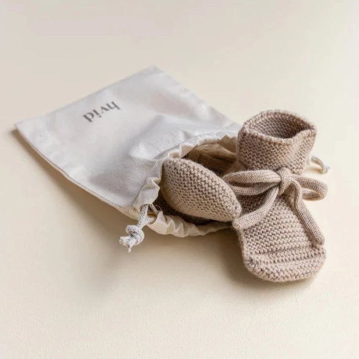 HVID slofjes sand 0-9 mnd 100% merino wol, fine italian