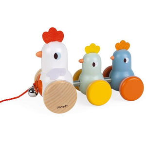 JANOD trekfiguur haan en kippen 18 mnd+