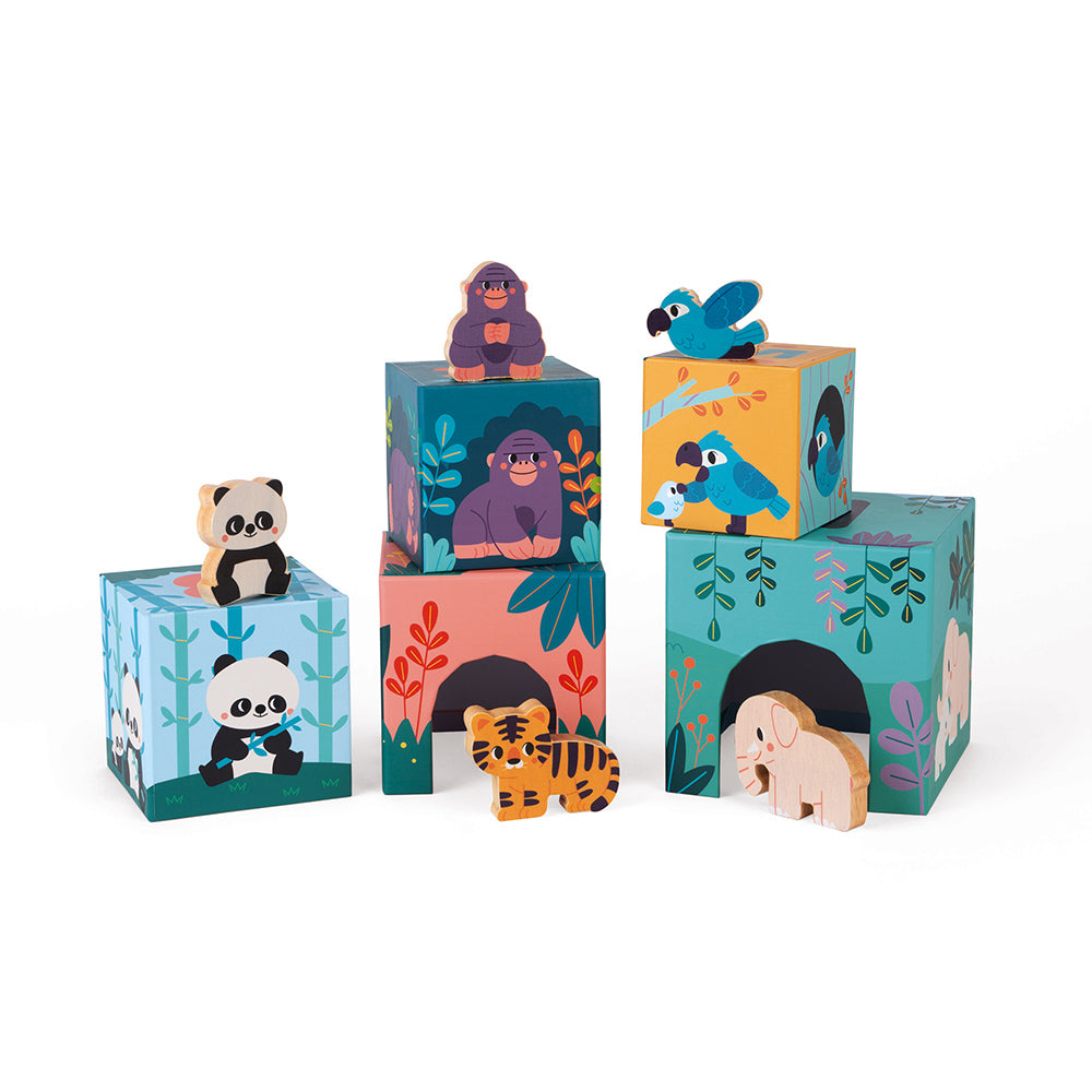 JANOD x WWF stapeltoren met 5 houten dieren 1 jr+