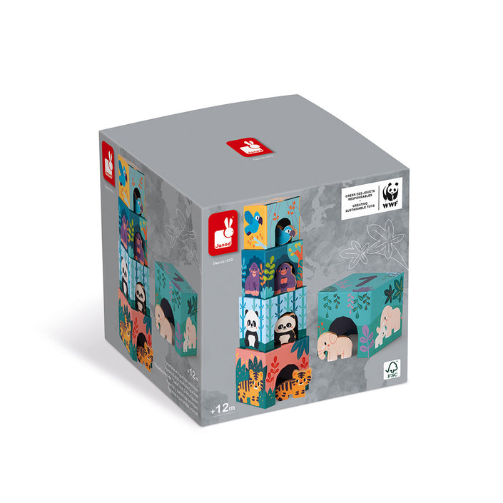 JANOD x WWF stapeltoren met 5 houten dieren 1 jr+