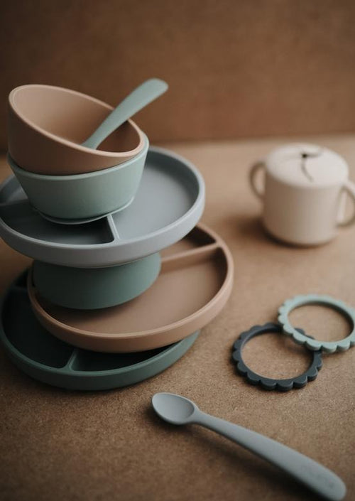 Mushie siliconen bord thyme green