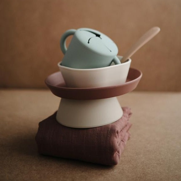 Mushie siliconen kom cloudy mauve 100% siliconen