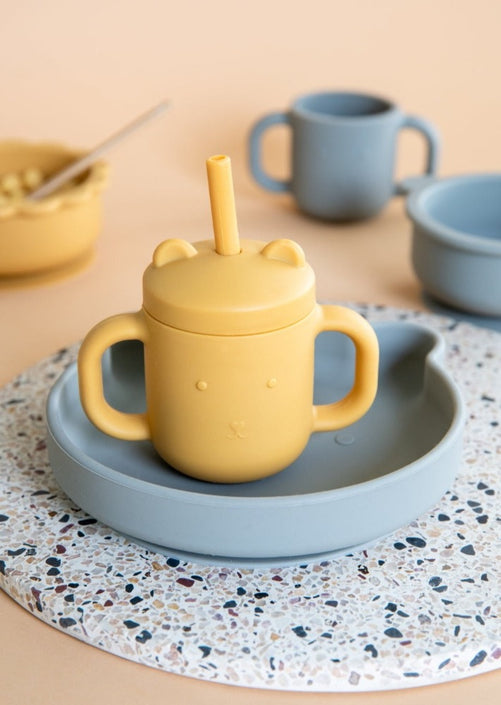 Petit Monkey siliconen bord bear pewter green